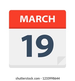 March 19 - Calendar Icon - Vector Illustration