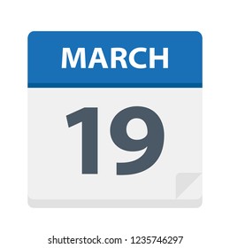 March 19 - Calendar Icon - Vector Illustration