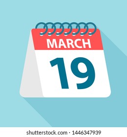 March 19 - Calendar Icon - Vector Illustration