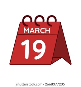 19 de março calendário vetor sobre fundo branco
Ícone simples de calendário vermelho vetorial
