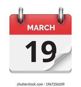 March 19 flat daily realistic calendar icon date vector image