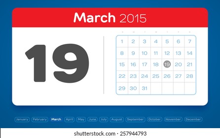 March 19, vector daily calendar, flat design, 2015
