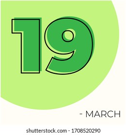 March 19th Modern calendar isolated on white background. Vector illustration. Green colors 