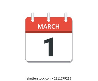 March, 1st Calendar Icon Vector. Concept Of Schedule, Business And Tasks
