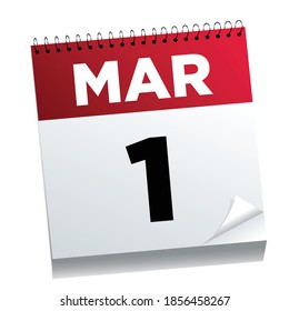 March 1st on a calendar page - illustrated.