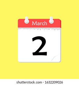 March 2 - Calendar Icon - Vector Illustration on a Yellow Background Design.