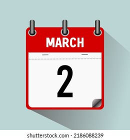 March 2, calendar icon vector illustration, isolated on light blue background.