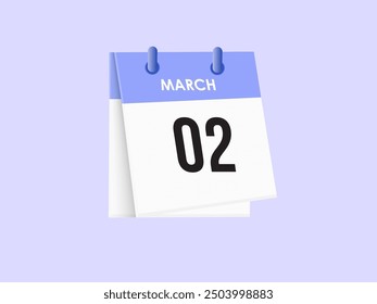 2. März - Kalender und Zeitplaner. Erinnerung an das Symbol des Tageskalenders. Vektorgrafik.