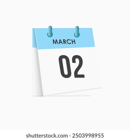 March 2 - calendar and Time planner. Daily Calendar Icon reminder. Vector Illustration.