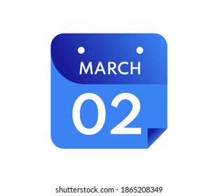 2 de marzo Fecha en un calendario de un solo día en estilo plano, 2 de marzo icono del calendario