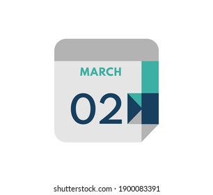 March 2 flat daily calendar date, 2 March Single Day Calendar  Icon