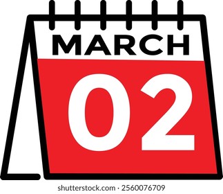 March 2 on calendar icon vector. Calendar vector icon. Deadline. Date. 
