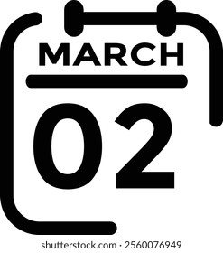 March 2 on calendar icon vector. Calendar vector icon. Deadline. Date. 
