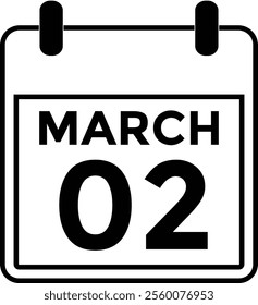 March 2 on calendar icon vector. Calendar vector icon. Deadline. Date. 
