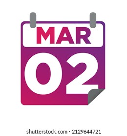 March 2. Single day calendar. minimalist flat illustration in purple color. eps 10