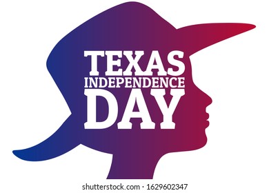 March 2 is Texas Independence Day. Holiday concept with female silhouette in a hat. Template for background, banner, card, poster with text inscription. Vector EPS10 illustration