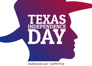 March 2 is Texas Independence Day. Holiday concept with male silhouette in a hat. Template for background, banner, card, poster with text inscription. Vector EPS10 illustration