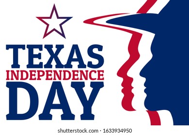 March 2 is Texas Independence Day. Holiday concept with male silhouette in a hat. Template for background, banner, card, poster with text inscription. Vector EPS10 illustration