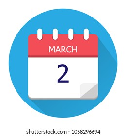 March 2. Vector flat daily calendar icon. Date and time, day, month. Holiday. Season.
