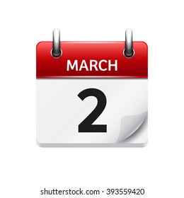 March 2. Vector flat daily calendar icon. Date and time, day, month. Holiday.