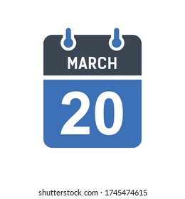 March 20 Calendar Date Icon, Event Date Icon, Calendar Date, Icon Design Vector Graphic