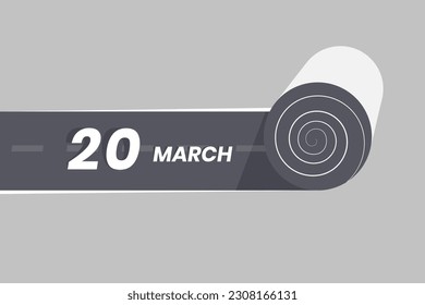 March 20 calendar icon rolling inside the road. 20 March Date Month icon vector illustrator.