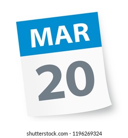 March 20 - Calendar Icon - Vector Illustration