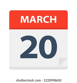 March 20 - Calendar Icon - Vector Illustration