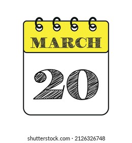 March 20 calendar icon. Vector illustration in flat style.