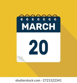 Marzo 20 Calendario Icono Ilustración vectorial con diseño