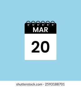 March 20 calendar reminder. 20th March Date Month calendar icon design template.

