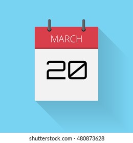 March 20, Daily calendar icon, Date and time, day, month, Holiday, Flat designed Vector Illustration