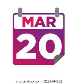 March 20. Single day calendar. minimalist flat illustration in purple color. eps 10