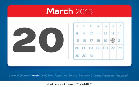 March 20, vector daily calendar, flat design, 2015
