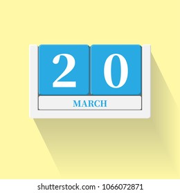 March 20. Vector flat daily calendar icon. Date and time, day, month. Holiday. Season.