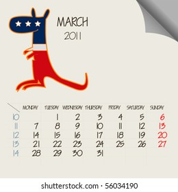 march 2011 animals calendar, abstract vector art illustration