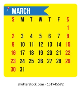 March 2014 calendar,  vector format