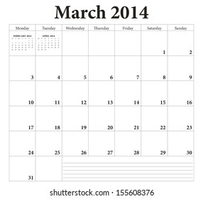 March 2014 -planning calendar. Weeks start on Monday.