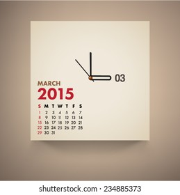 March 2015 Calendar Clock Design Vector 