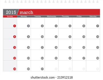 March 2015 planning calendar