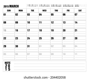 March 2015 -planning calendar / Calendar to schedule monthly - March 2015 