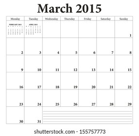 March 2015 -planning calendar. Weeks start on Monday.