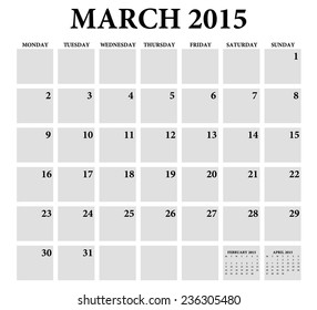 March 2015 -planning calendar. Weeks start on Monday.
