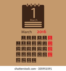 March 2016 Calendar