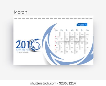 March 2016 calendar design.