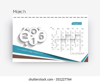 March 2016 calendar design.