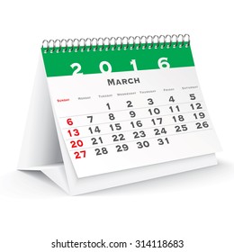 March 2016 desk calendar - vector illustration