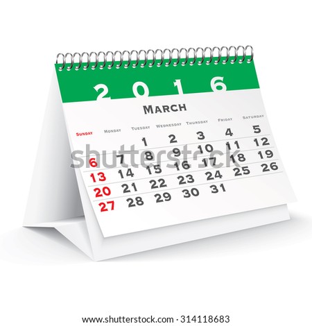 March 2016 desk calendar - vector illustration