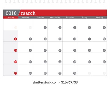 March 2016 planning calendar