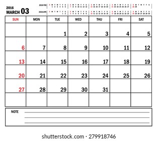 March 2016 -planning calendar / Calendar to schedule monthly - March 2016
